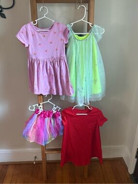 Girls 2T Rainbow Dresses & Tutu Bundle - Pink, Lime, Red